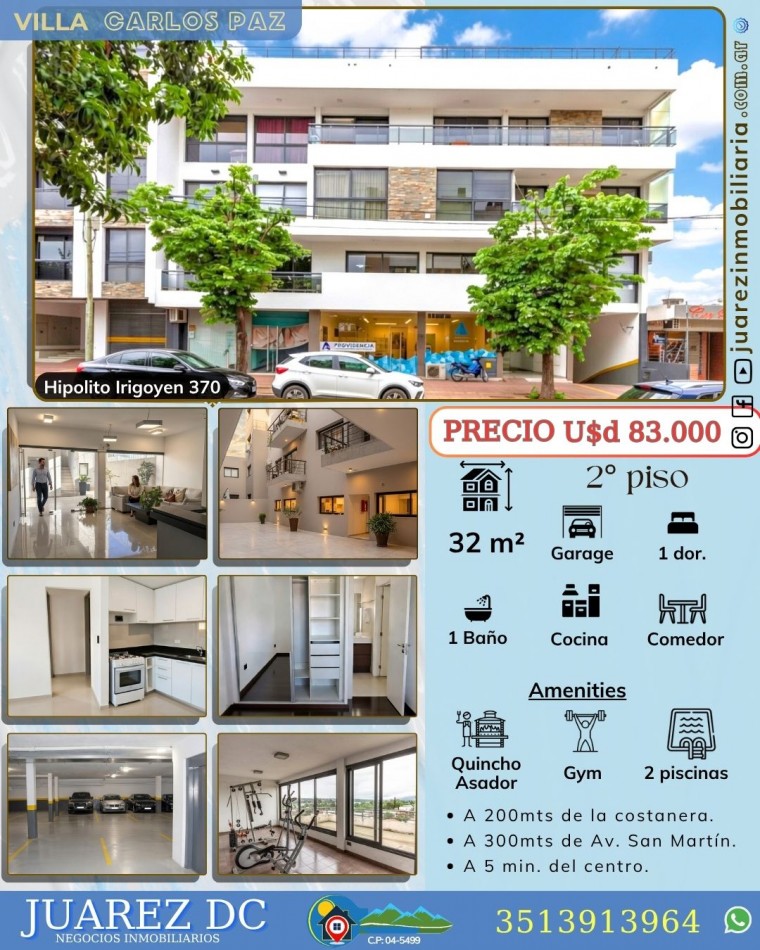 Vendo Departamento c/cochera en Carlos Paz 