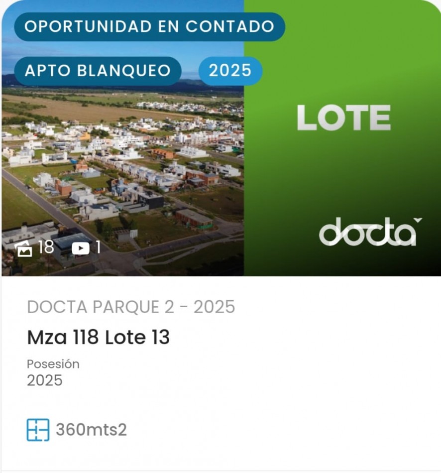 Venta de lote en Docta Urbanizacion Inteligente 